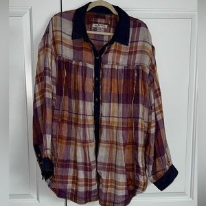 Free People Olivia Plaid Shirt- XL Purple and Orange- Oversized